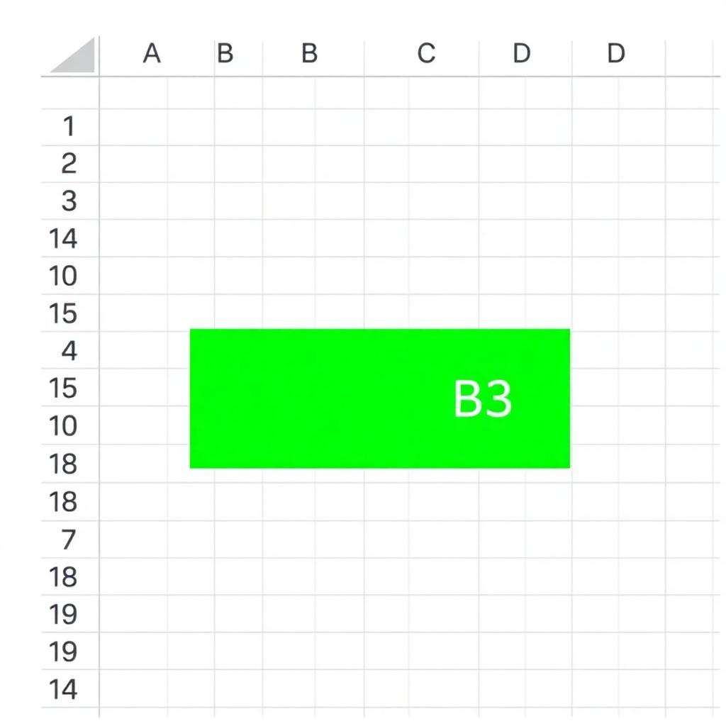 Excel worksheet grid showing rows, columns and cells with column letters and row numbers labelled